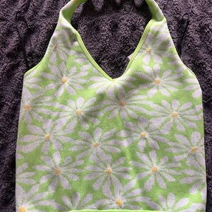 Forever 21 Bright Green Floral Halter Top